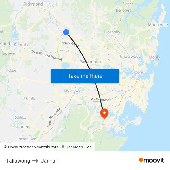 Tallawong to Jannali map