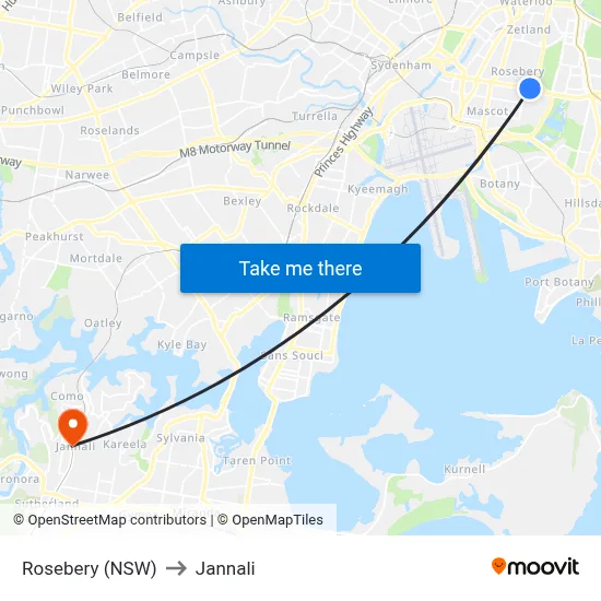Rosebery (NSW) to Jannali map