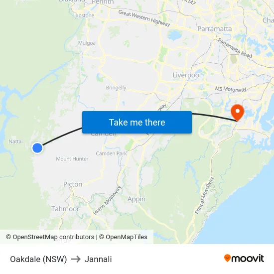 Oakdale (NSW) to Jannali map