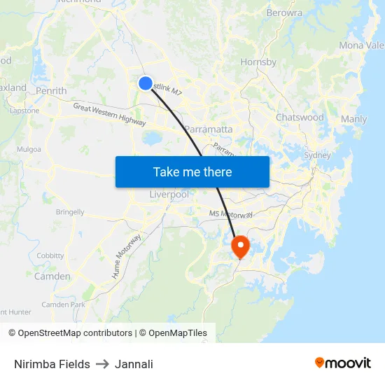Nirimba Fields to Jannali map