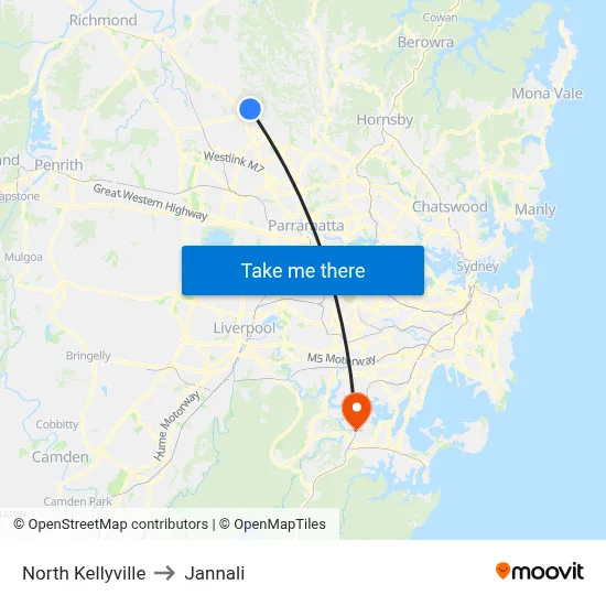 North Kellyville to Jannali map