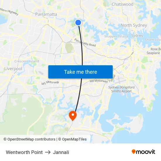 Wentworth Point to Jannali map