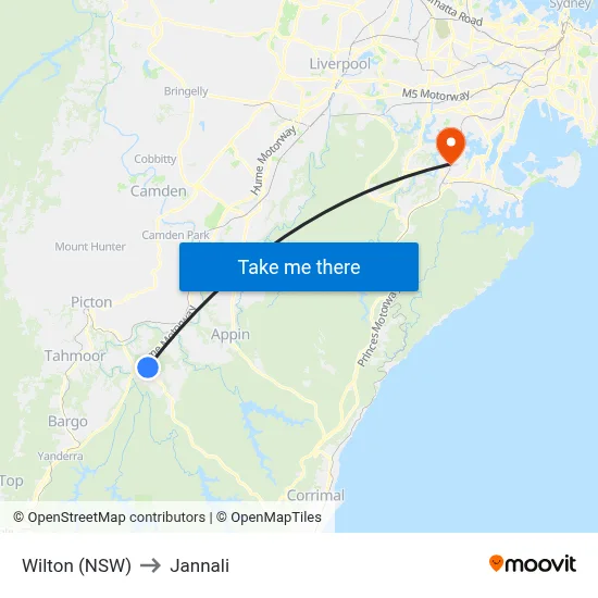 Wilton (NSW) to Jannali map