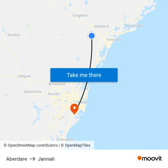 Aberdare to Jannali map