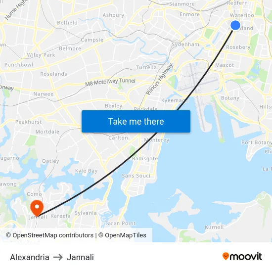 Alexandria to Jannali map