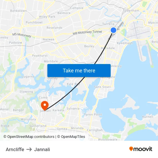 Arncliffe to Jannali map