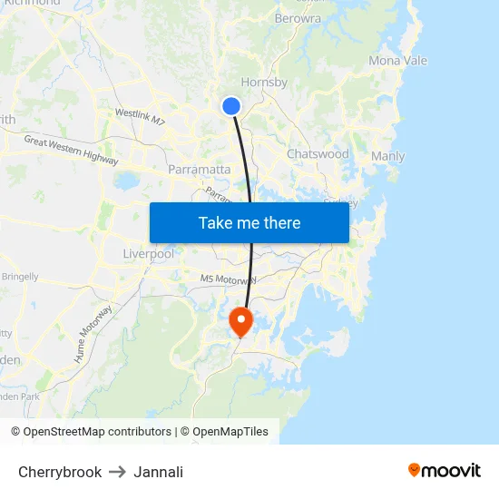 Cherrybrook to Jannali map