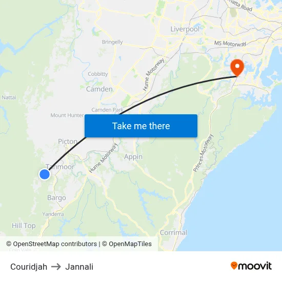 Couridjah to Jannali map