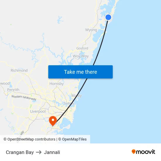 Crangan Bay to Jannali map