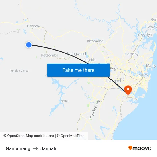 Ganbenang to Jannali map