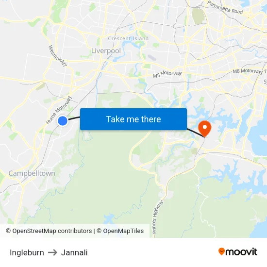 Ingleburn to Jannali map