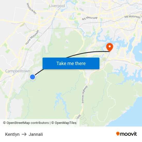 Kentlyn to Jannali map