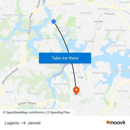 Lugarno to Jannali map