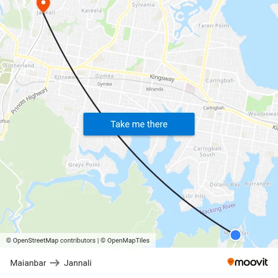 Maianbar to Jannali map