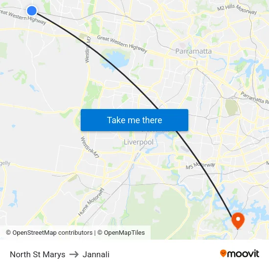North St Marys to Jannali map