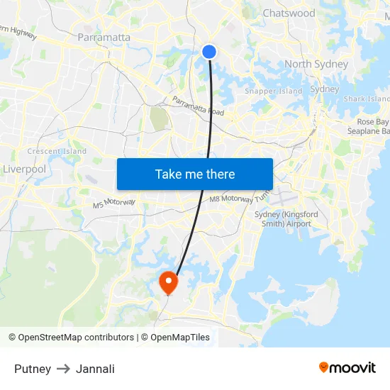 Putney to Jannali map