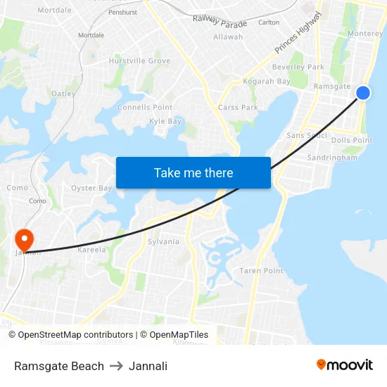 Ramsgate Beach to Jannali map