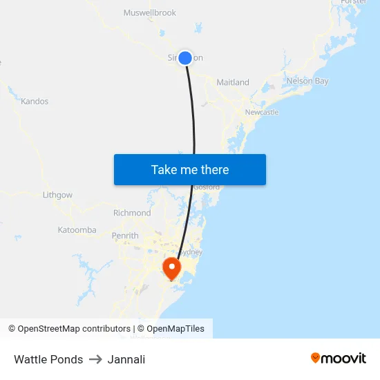 Wattle Ponds to Jannali map
