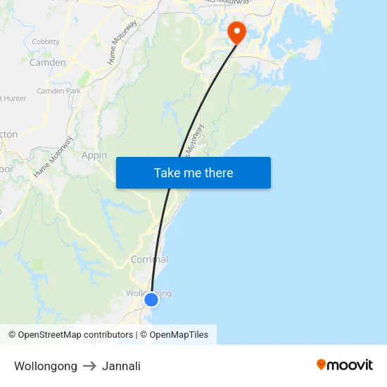 Wollongong to Jannali map
