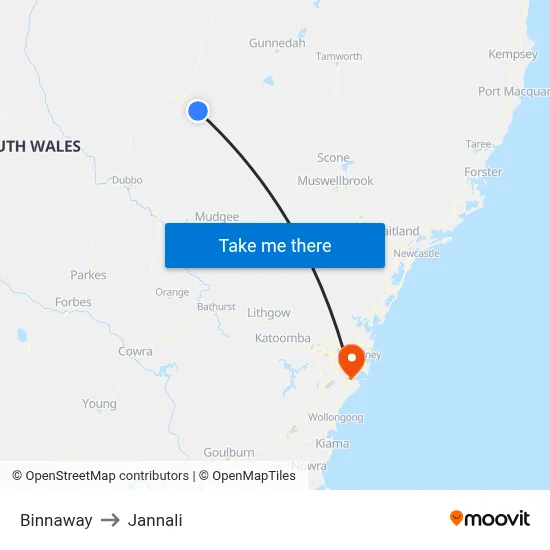 Binnaway to Jannali map