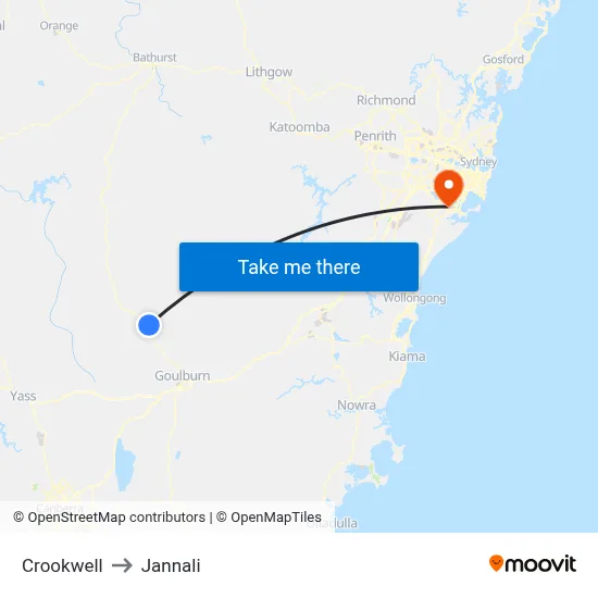 Crookwell to Jannali map