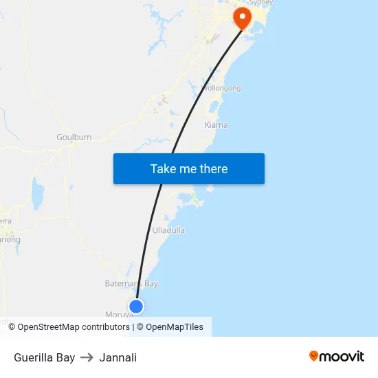 Guerilla Bay to Jannali map