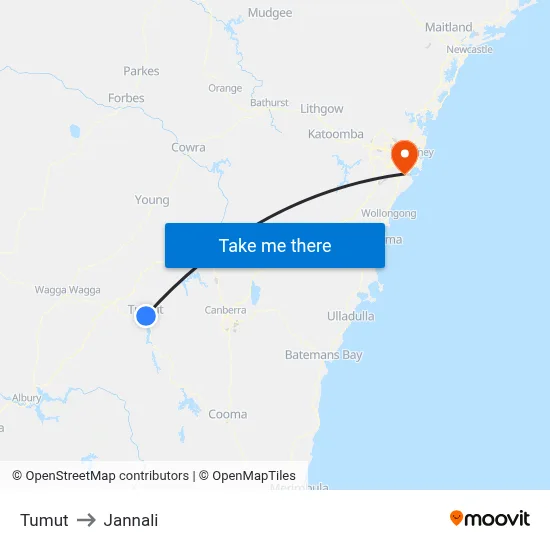 Tumut to Jannali map