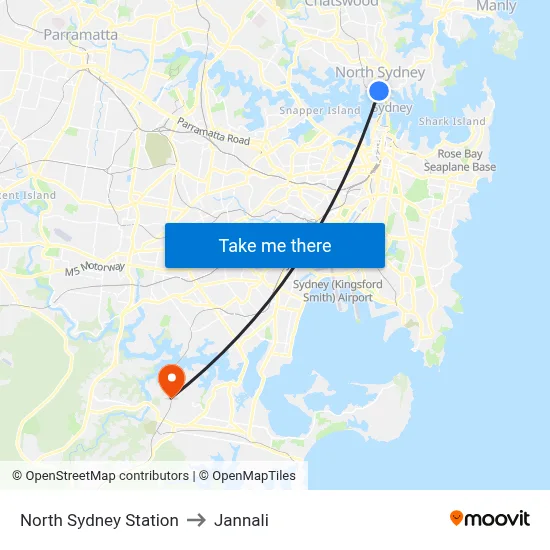 North Sydney Station to Jannali map