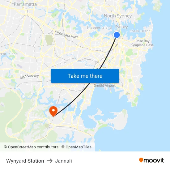 Wynyard Station to Jannali map