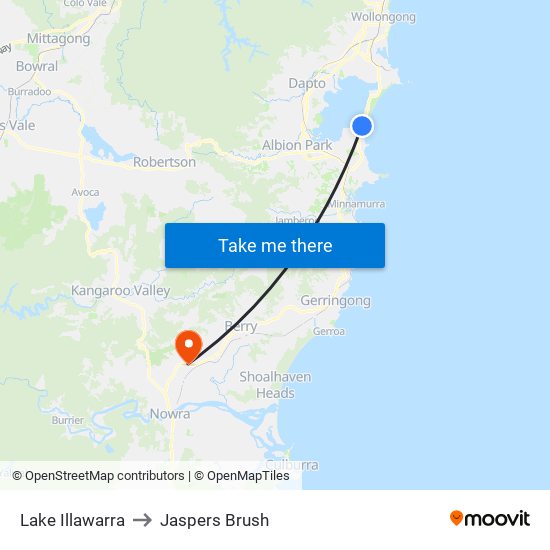 Lake Illawarra to Jaspers Brush map