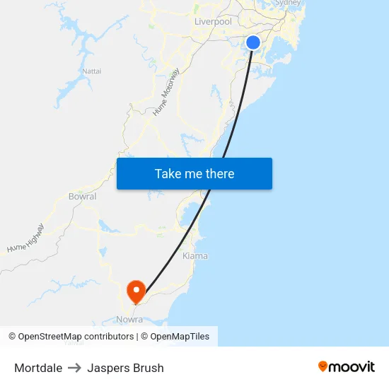 Mortdale to Jaspers Brush map