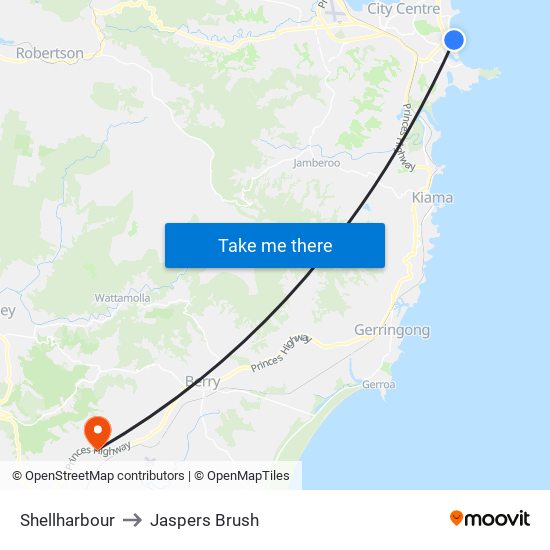 Shellharbour to Jaspers Brush map