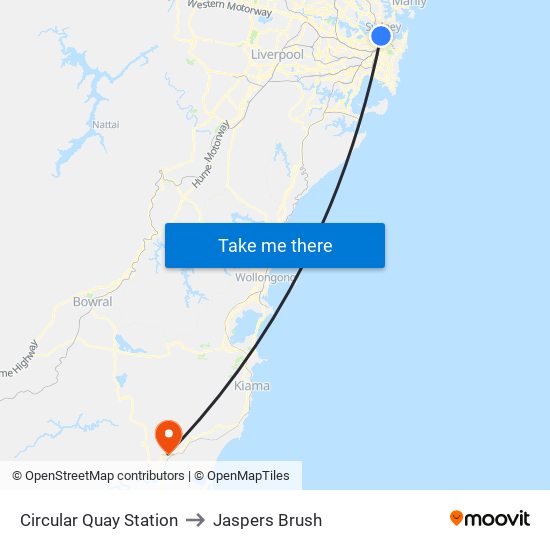 Circular Quay Station to Jaspers Brush map