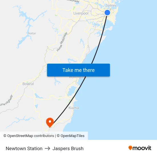 Newtown Station to Jaspers Brush map