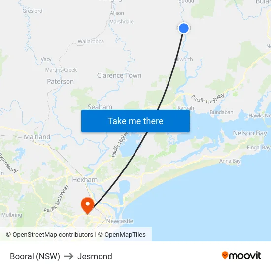 Booral (NSW) to Jesmond map