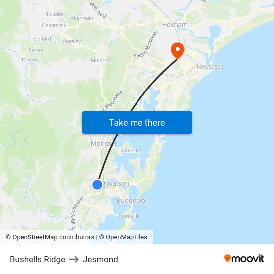 Bushells Ridge to Jesmond map