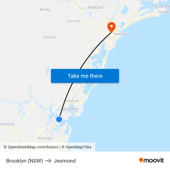 Brooklyn (NSW) to Jesmond map
