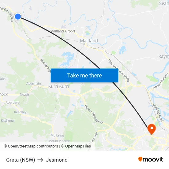 Greta (NSW) to Jesmond map