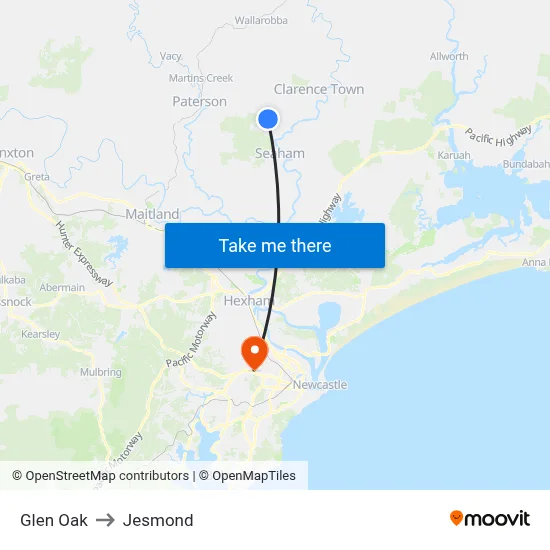 Glen Oak to Jesmond map
