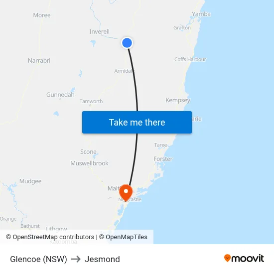 Glencoe (NSW) to Jesmond map