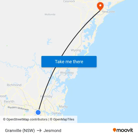 Granville (NSW) to Jesmond map