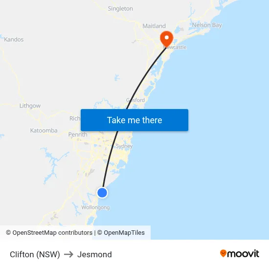 Clifton (NSW) to Jesmond map