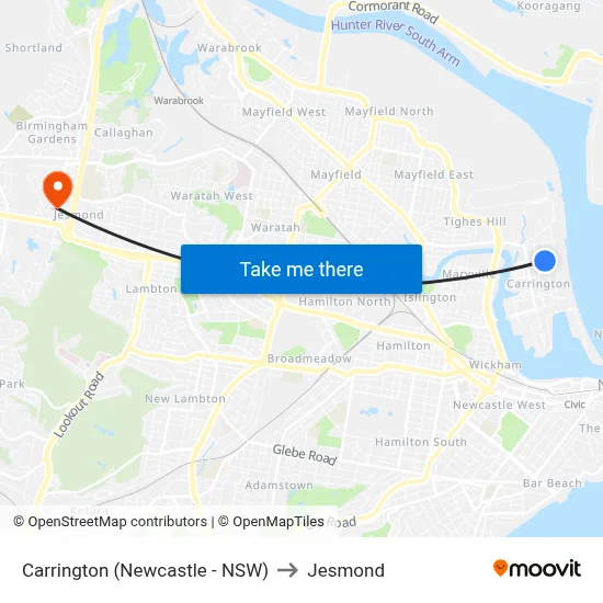 Carrington (Newcastle - NSW) to Jesmond map