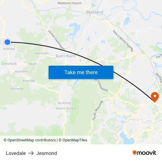 Lovedale to Jesmond map