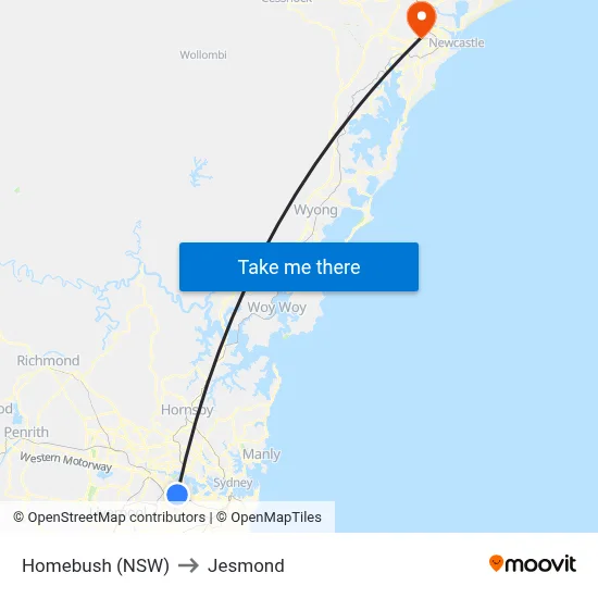 Homebush (NSW) to Jesmond map