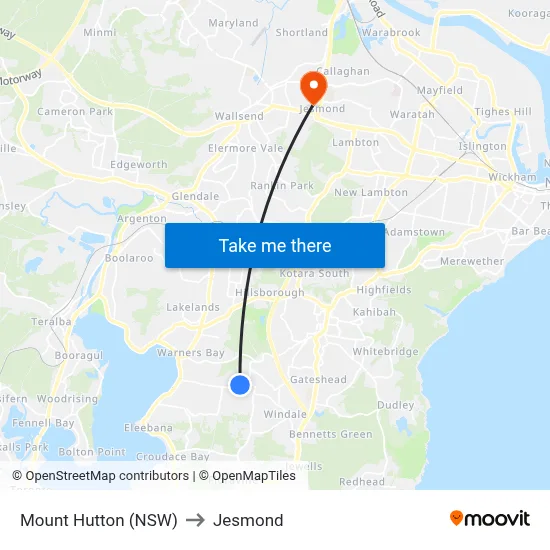 Mount Hutton (NSW) to Jesmond map