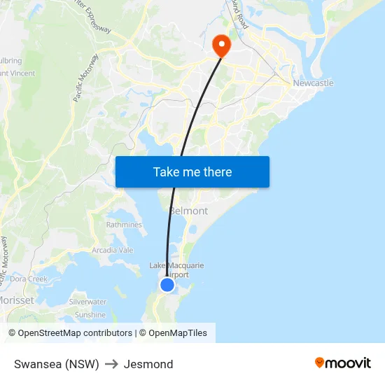 Swansea (NSW) to Jesmond map