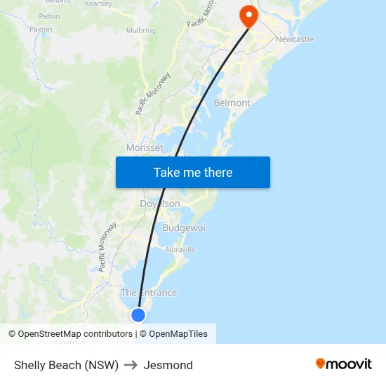 Shelly Beach (NSW) to Jesmond map
