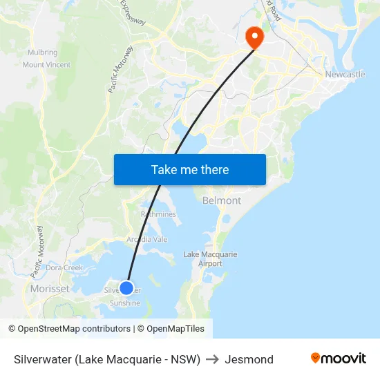 Silverwater (Lake Macquarie - NSW) to Jesmond map