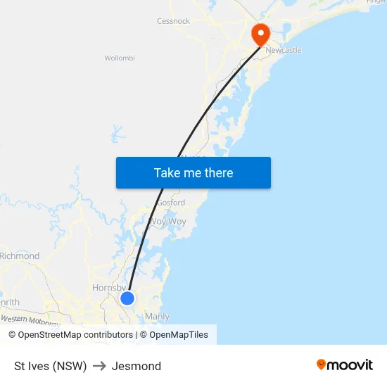 St Ives (NSW) to Jesmond map
